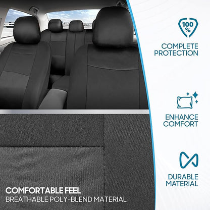 BDK PolyPro Car Seat Covers Full Set in Solid Charcoal – Front and Rear Split Bench Seat Covers for Cars, Easy to Install, Accessories for Auto Trucks Van SUV