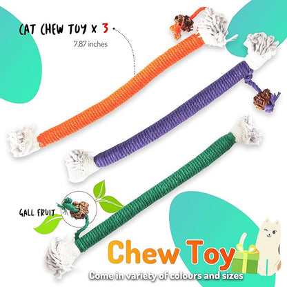 Cat Chew Toys 3PCS Sisal Ropes Toys for Indoor Cats Teeth Cleaning Toys for Kitten, Bite Resistant Catnip Toys Interactive Play Cat Nip Kitty Kicker Toys for All Breeds