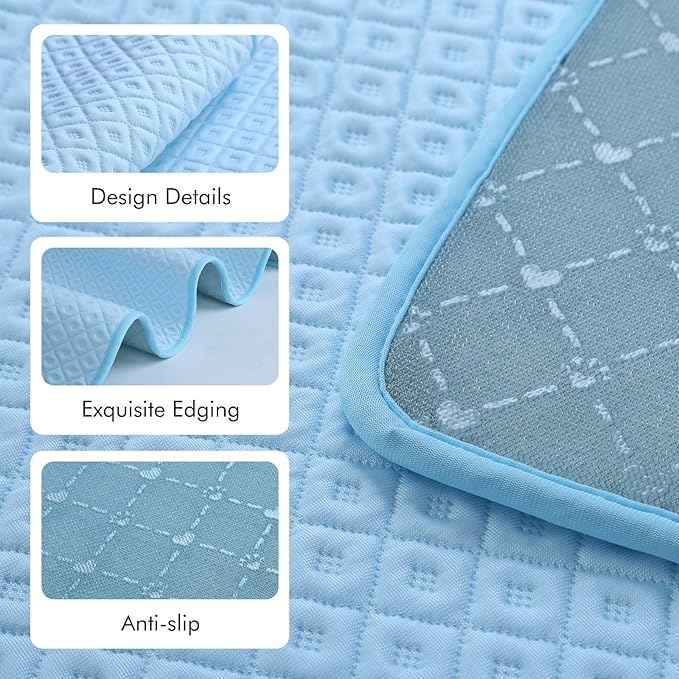 Upgraded Dog Cooling Mat for Medium Dogs Cats,Q-Max>0.45 Chill Cool Fiber Rapid Cooling,Breathable Non-Slip Crate Pad,Portable Washable Kennel Bed for Summer Indoor Outdoor,29.5×18.8in,Light Blue