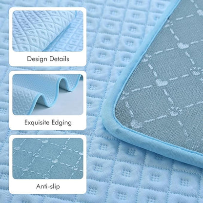 Upgraded Dog Cooling Mat for Medium Dogs Cats,Q-Max>0.45 Chill Cool Fiber Rapid Cooling,Breathable Non-Slip Crate Pad,Portable Washable Kennel Bed for Summer Indoor Outdoor,29.5×18.8in,Light Blue