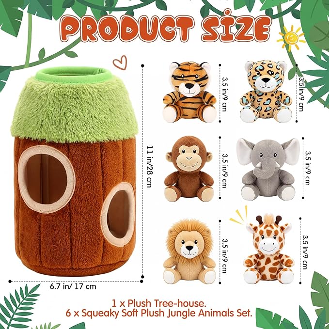 Skylety 7 Pieces Hide and Seek Dog Toys Activity Puppy Chew Squeaky Toys Plush Stuffing Burrow Woodland Stuffing with Squeakers for Small Medium Pets Dogs Puppy Gift(Lovely,Small)
