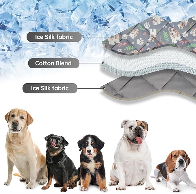 Dog Cooling Mat, Pet Washable Non-Toxic Summer Dogs Cats Cooling Pads Sleeping Kennel Mats Cool Ice Blanket for Indoor & Outdoor Dog Beach Essentials Gray Small