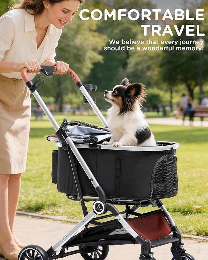 GTPLAYER Pet Stroller with Matching Stroller Mat Set, for Small Dogs and Cats Up to 45 lb, Detachable Carrier, One-Hand Fold, Stroller: Light Bule, Mat: Beige