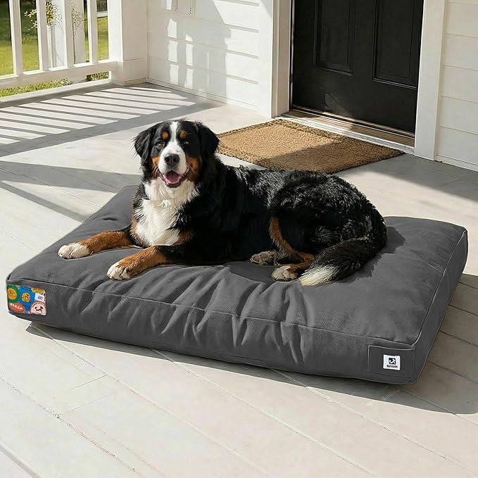 Sytopia 47 Inch Canvas Indestructible Outdoor Dog Bed for XXL Dogs, Chew Proof Dog Bed with Waterproof Washable Removable Cover, Indoor Patio Pet Pad for Crate, Dark Grey