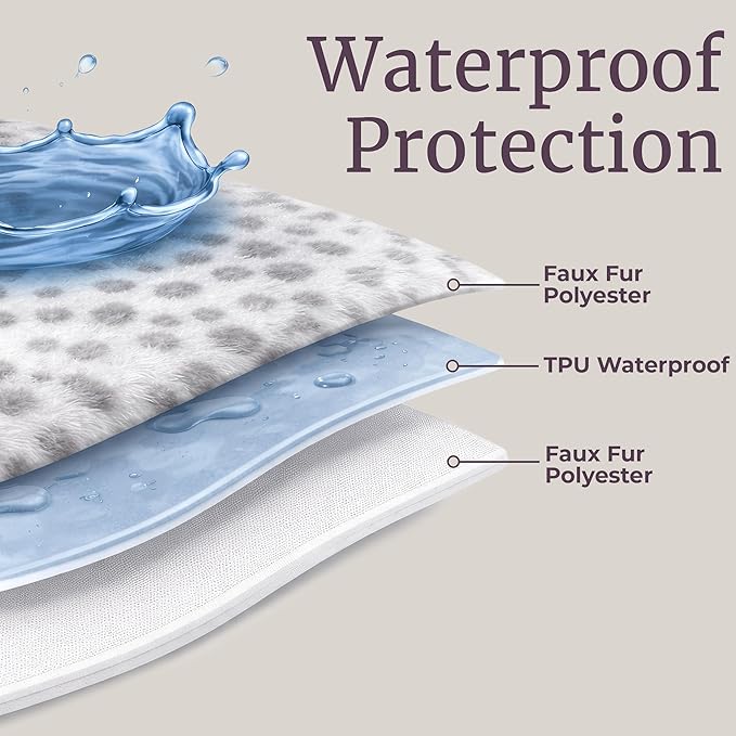 Waterproof Blanket for Bed, Couch, or Car - 60” x 80” Reversible Queen Size Throw Blanket for Reliable Leakproof Furniture Protection - Washable Pet Throws by Lavish Home (Snow Leopard Print)