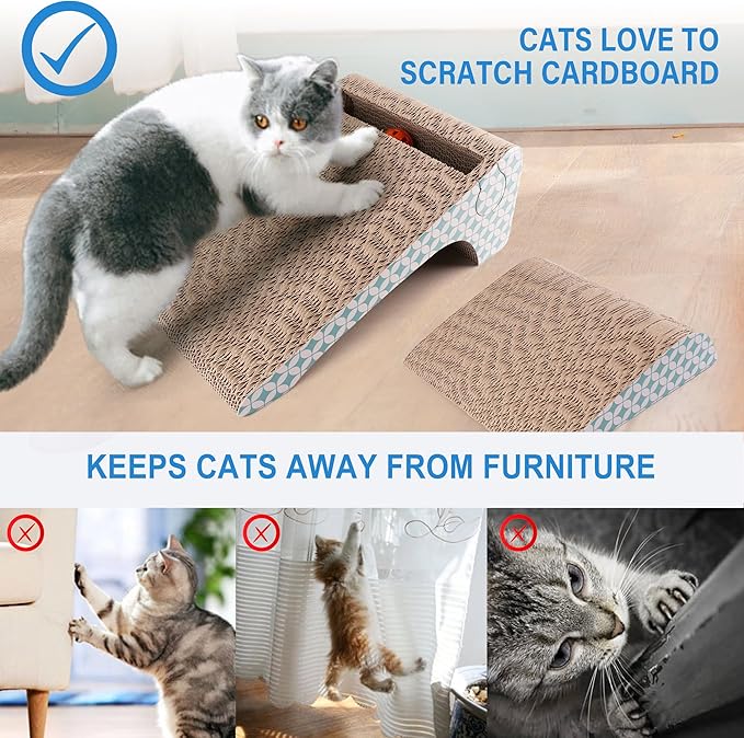 PrimePets Cat Scratcher Cardboard with Catnip, Removable Cat Scratching Pad with Ball, 2-in-1 Corrugated Cat Scratch Lounge Sofa