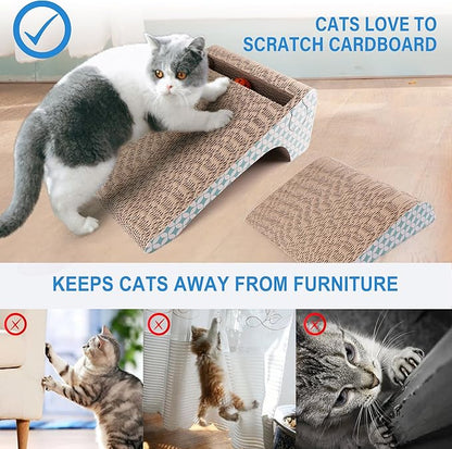 PrimePets Cat Scratcher Cardboard with Catnip, Removable Cat Scratching Pad with Ball, 2-in-1 Corrugated Cat Scratch Lounge Sofa