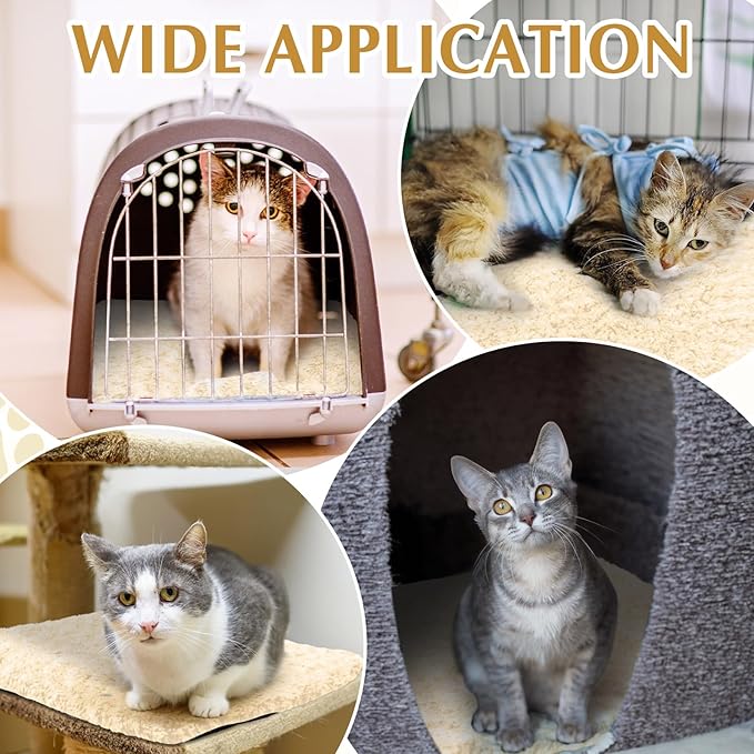 Drydiet 4 Pack Self Warming Cat Pads Self Heating Cat Mat Washable Homeless Dogs Thermal Pads Kennel Pad Reflects Body Heat Warm Crate Bed Mat for Indoor Outdoor Pet(Camel,16 x 20 Inch)