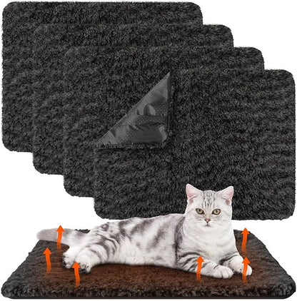 Drydiet 4 Pack Self Warming Cat Pads Self Heating Cat Mat Washable Homeless Dogs Thermal Pads Kennel Pad Reflects Body Heat Warm Crate Bed Mat for Indoor Outdoor Pet(Black,16 x 20 Inch)