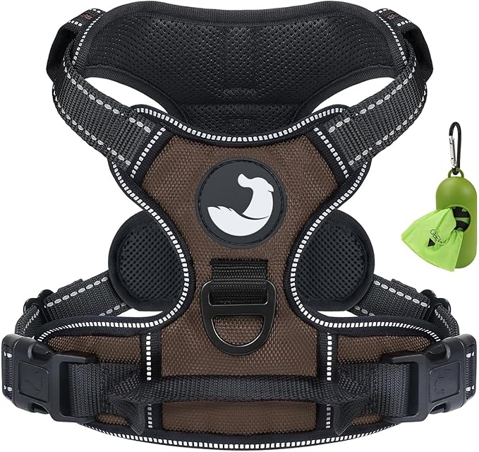 Joytale No Pull Dog Harness for Large Dogs, Reflective Pet Vest with Front Clip, Adjustable Soft Padded Harnesses with Easy Control Handle for Training and Walking, Brown, L