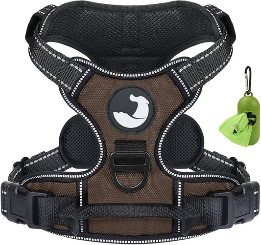Joytale No Pull Dog Harness for Small Dogs, Reflective Pet Vest with Front Clip, Adjustable Soft Padded Harnesses with Easy Control Handle for Training and Walking, Brown, S