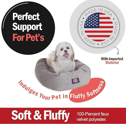 Majestic Pet 24 Inch Micro Velvet Calming Dog Bed Washable – Cozy Soft Round Dog Bed with Spine for Head Support - Fluffy Donut Puppy Mat 24x19x7 (inch) Small - Vintage