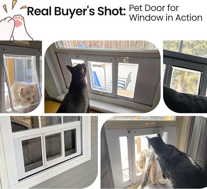 Full-Size Window Pet Door for Cats & Small Dogs, Fits 28"-32" Width Windows, No Damage Cat Door for Window, Lockable Window Mount Cat Door, Weatherproof Cat Door Window Insert Horizontal