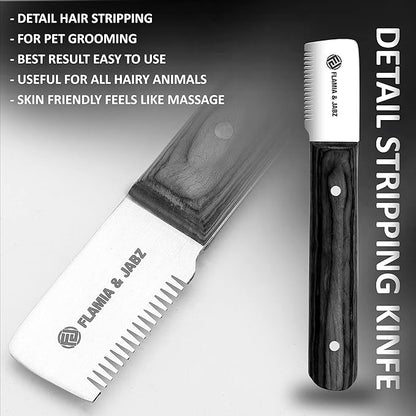 FJ Professional Stripping Knife kit (6 pieces set) for Dogs & Pets, Wooden Handle Grip with Stainless Steel Blade (Right handed) (Black)