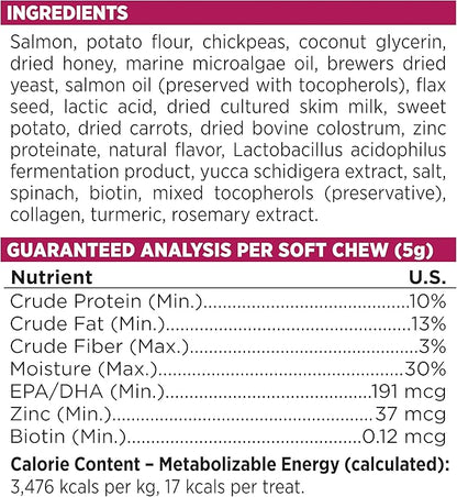 NutriSource AmpliFull Salmon Flavor Skin & Coat Soft Chews for Dogs, Daily Omega-3 Fatty Acids, Zinc & Biotin Supplement for Shiny Coat & Healthy Skin, 70 Chews (1 Pack)