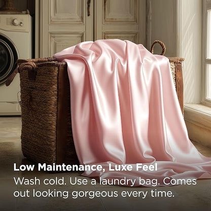 Bedsure Pink Satin Sheets Full Size - 4 Piece Silky Bedsheets with 15 Inches Deep Pocket Fitted Bedsheet,1 Flat Sheet, 2 Satin Pillowcases, Good for Hair & Skin (Full, Peach Pink)