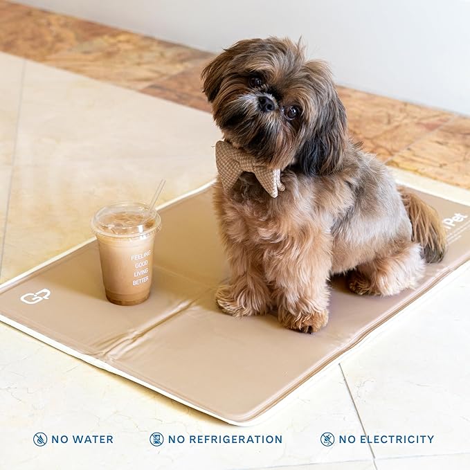 The Green Pet Shop Cool Pet Pad - Small, Latte- Self-Cooling, Pressure Activated Mat for Dogs & Cats from 9-20 lbs - Non-Toxic Gel, No Water Needed