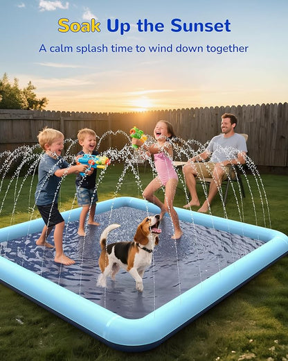 VISTOP Non-Slip Splash Pad for Kids and Dog, Thicken Sprinkler Pool Summer Outdoor Water Toys - Fun Backyard Fountain Play Mat for Baby Girls Boys Children or Pet Dog (67 * 67 inch, Blue&Blue)