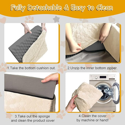 Dog Car Seat for Small/Medium Dogs, Memory Foam Dog Booster Seat, Travel Safety Per Car Seat with Washable Removable Cover, Storage Pockets for Dogs up to 35 lbs (White, Small)