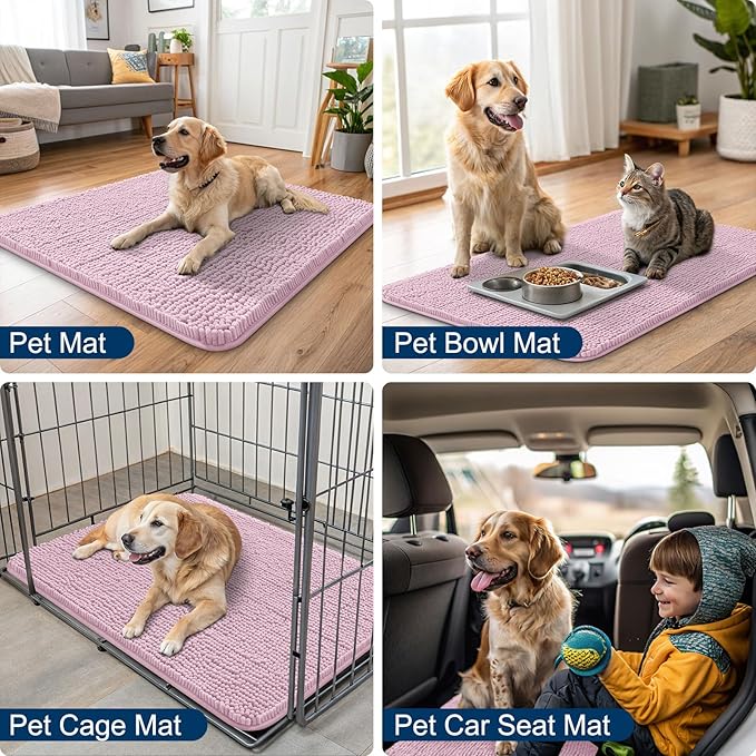 Smiry Dog Door Mat for Muddy Paws 59x35, Absorbs Moisture and Dirt Doormat, Non-Slip Washable Quick Dry Chenille Front Door Mat Indoor Entrance, Entryway Carpet for Inside Floor, Dusty Rose