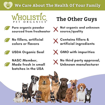 Wholistic Pet Organics Spirulina Powder for Dogs and Cats - Antioxidant Support for Dogs and Cats - Immune Support Supplement, Promotes Overall Wellness - Human-Grade Superfood for Pets - 85 Scoops