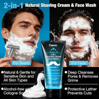 Shaving Kit for Men Sensitive Skin,Natural Cologne Shaving Cream,Balm,Bowl,Razor,Tumbler Cup,Mens Self Care &Grooming Valentines Fathers Day Birthday Gifts for Men Dad Him Boyfriend Christmas Gift Set