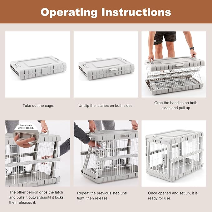 ZOMISIA Collapsible Dog Crate for Large Dogs - 36" L Heavy Duty Dog Kennel No Tools Required with 4 Sides Steel Foldable Cage for Dogs Indoor, Portable Carrier with 2 Smooth Wheels, Woodgrain