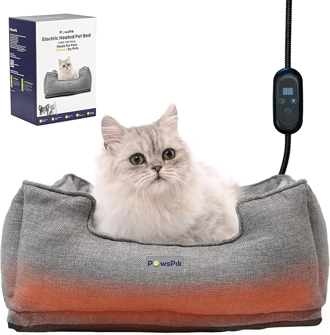 PAWSPIK Heated Cat Bed, Heated Dog Bed for Pets Indoor, Electric Pet Bed Warmer for Cats and Dogs (Ash Gray)