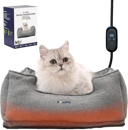 PAWSPIK Heated Cat Bed, Heated Dog Bed for Pets Indoor, Electric Pet Bed Warmer for Cats and Dogs (Ash Gray)