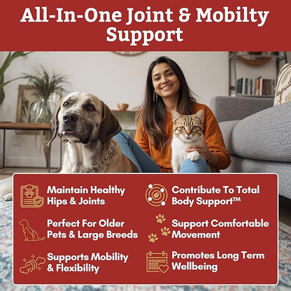 Wholistic Pet Organics - Hip and Joint Supplement for Dogs & Cats - Cat and Dog Joint Supplement - Green Lipped Mussels, Glucosamine, Chondroitin for Dogs & Cat Mobility Support - 4 Lb - 181 Scoops