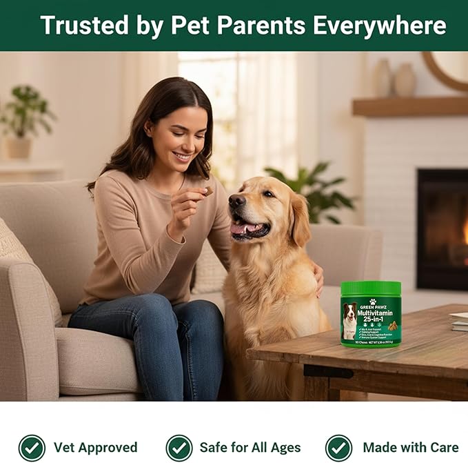 25-in-1 Multivitamin for Dogs – 90 Soft Chews with Glucosamine, Probiotics & Omega 3 – Hip Joint Support, Skin Coat, Gut Health & Immunity – Chicken Flavor, All Ages