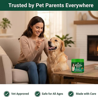 25-in-1 Multivitamin for Dogs – 90 Soft Chews with Glucosamine, Probiotics & Omega 3 – Hip Joint Support, Skin Coat, Gut Health & Immunity – Chicken Flavor, All Ages