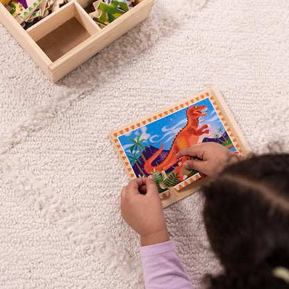 Melissa & Doug 4‑in‑1 Wooden Dinosaur Jigsaw Puzzle Set, 48 Pieces with Storage Box, Toddler Puzzle Toy for Kids Ages 3+ - FSC Certified