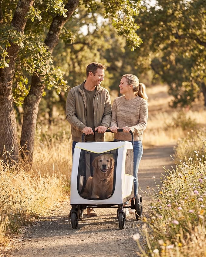 3.6x2.3x3.5Ft Dog Stroller for Large and Medium Dogs, Easy-Fold Dual Entry Pet Wagon with One-Foot Brake, All-Terrain Cart with Air Mesh for Senior Pets Up to 176 Lbs