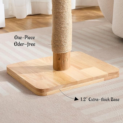 29" Tall Cat Scratching Post for Indoor Cats Adults, Extra-Stable & Natural Solid Wood Scratching Post Sisal Scratcher with Hanging Funny Ball, Beige
