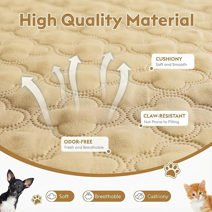 FunFurry Waterproof Dog Blanket, Couch Cover for Dogs Washable, Reversible Dog Bed Cover, Couch Furniture Protector. (Dark＆Light Beige, 82 X 82 Inch - 1 Pack)