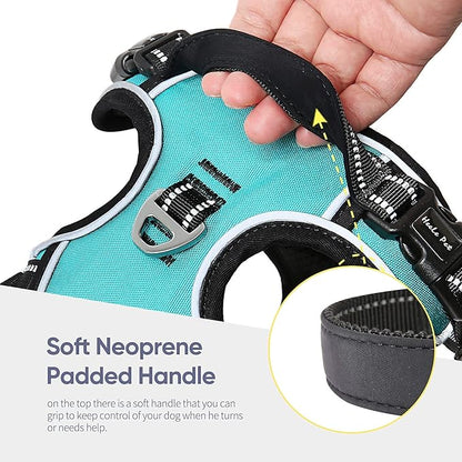 HEELE Dog Harness, No Pull Adjustable Padded Reflective Harness for Small Medium Large Dogs with Handle for Walking Training, Turquoise, XL