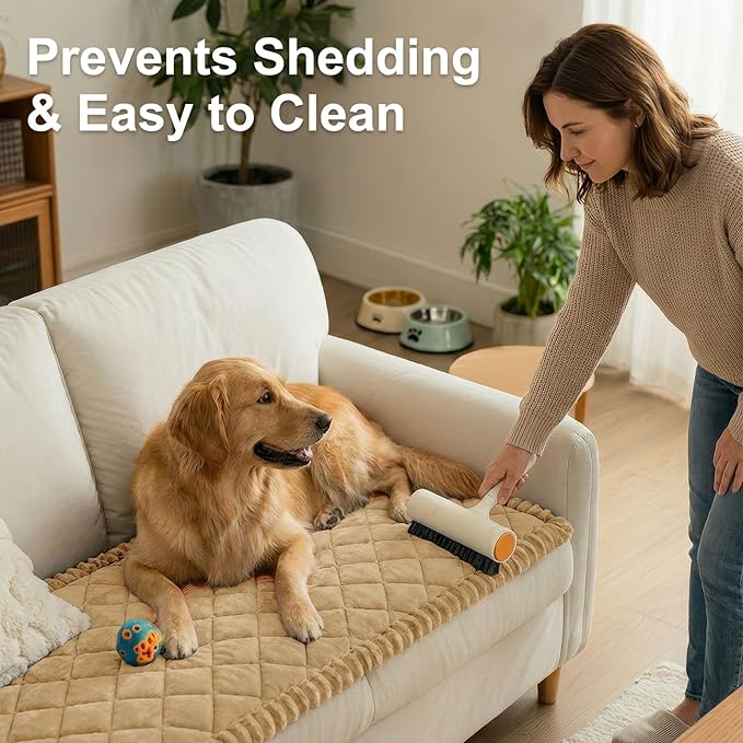 Smiry Fuzzy Couch Cover for Dogs, Non Slip Washable Pet Sofa Cover, Scratch Proof Hair Resistant Plush Sofa Slipcover, Pet Friendly Couch Cushion Protector for Cat, Camel, 27.6" x 47"