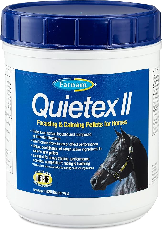 Farnam Quietex II Horse Calming Supplement Pellets, Helps Manage Nervous Behavior and Keep Horses Calm & Composed in Stressful Situations, 1.625 Lbs, 26 Day Supply (Pack of 6)
