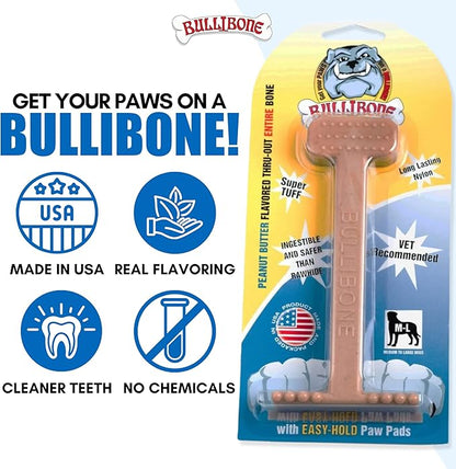 Bullibone Nylon Dog Chew Toy for Aggressive Chewers - Dental Hygiene Bone with Peanut Butter Flavor, Durable Tough Chew Toys for Large Dogs, Indestructible Dog Bone - 2 Pack