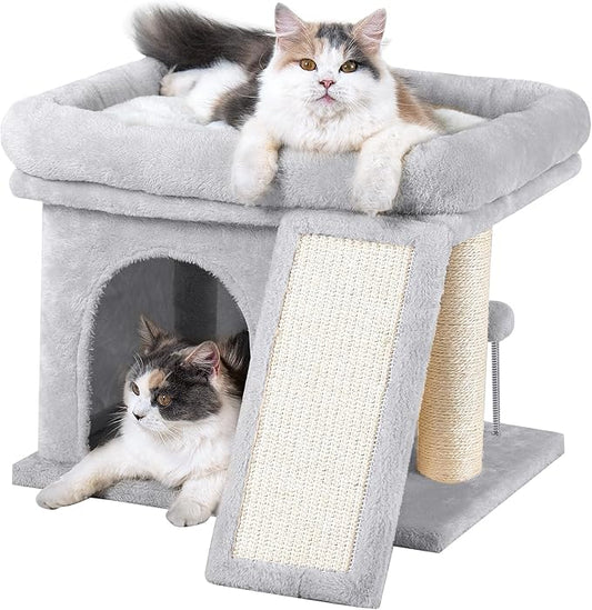 Aechonow Cat Tree Tower for Large Cat, Cat Bed House with Large Perch for Adult Cats, 20 * 16.5 Inch Big Platform for Indoor with Super Cozy Mat, Large Condo with Scratching Post, Light Gray