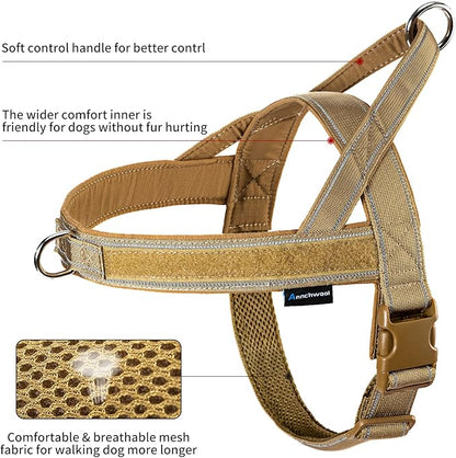 Annchwool No Pull Dog Harness with Soft Padded Handle,Reflective Strip Escape Proof and Quick Fit to Adjust Dog Harness,Easy for Training Walking for Small & Medium and Large Dogs(Brown,L)