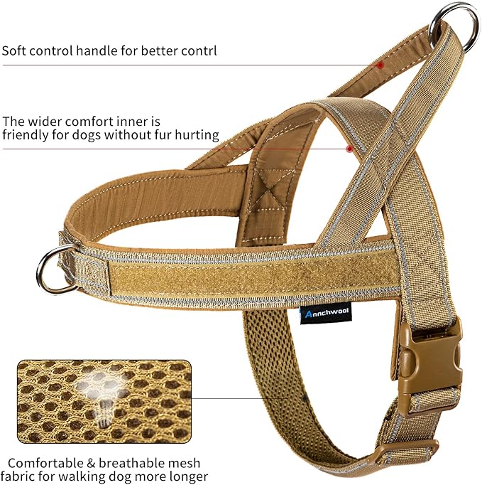 Annchwool No Pull Dog Harness with Soft Padded Handle,Reflective Strip Escape Proof and Quick Fit to Adjust Dog Harness,Easy for Training Walking for Small & Medium and Large Dogs(Brown,M)