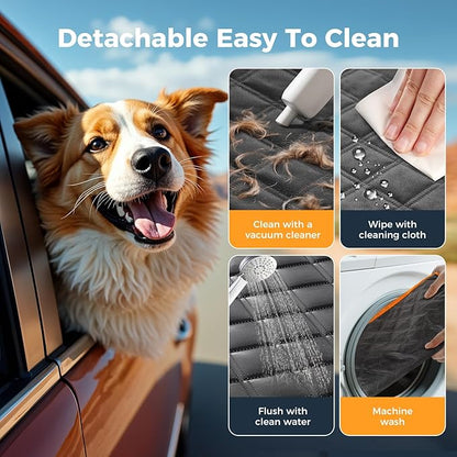 Dog Car Seat Cover for Back Seat, Hard Bottom Back Seat Extender for Dogs - Supports 400lbs,New Waterproof, Scratch Resistant, Anti Slip Portable Dog Hammock,Suitable for Cars, SUVs and Trucks(BLACK）