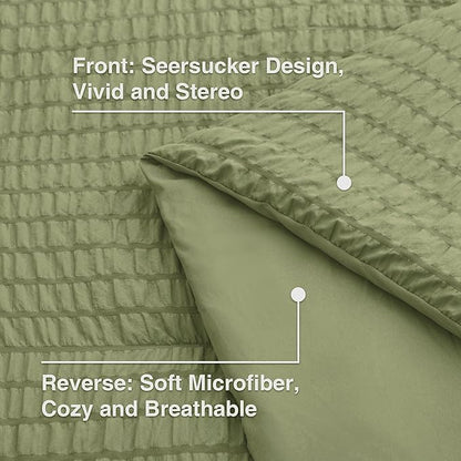 Love's cabin Seersucker Sage Green Full Comforter Set, 7-Piece All Season Lightweight Bed in a Bag Bedding Set with Comforter, Flat Sheet, Fitted Sheet, Pillowcases and Shams | Soft, Breathable, Lightweight
