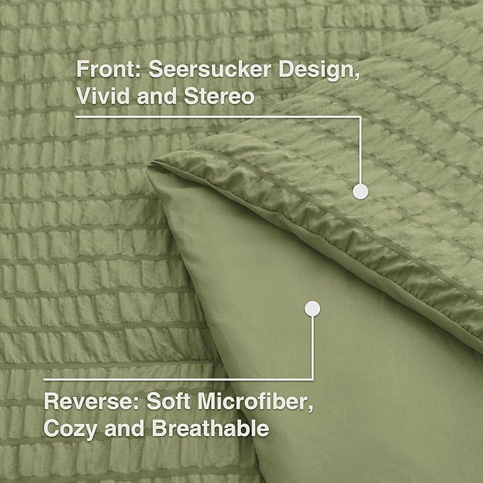 Love's cabin Seersucker Sage Green Twin Comforter Set, 5-Piece All Season Lightweight Bed in a Bag Bedding Set with Comforter, Flat Sheet, Fitted Sheet, Pillowcase and Sham | Soft, Breathable, Lightweight