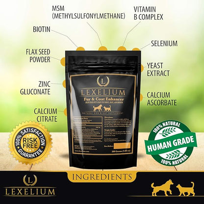 Dermatitis Skin and Coat Supplement for Dogs and Cats - Promotes Healthy Skin and Fur for Dogs and Cats - Helps w/Itch, Dry Skin + Other Symptom - Natural Vet-Approved Powder Formula - 200G
