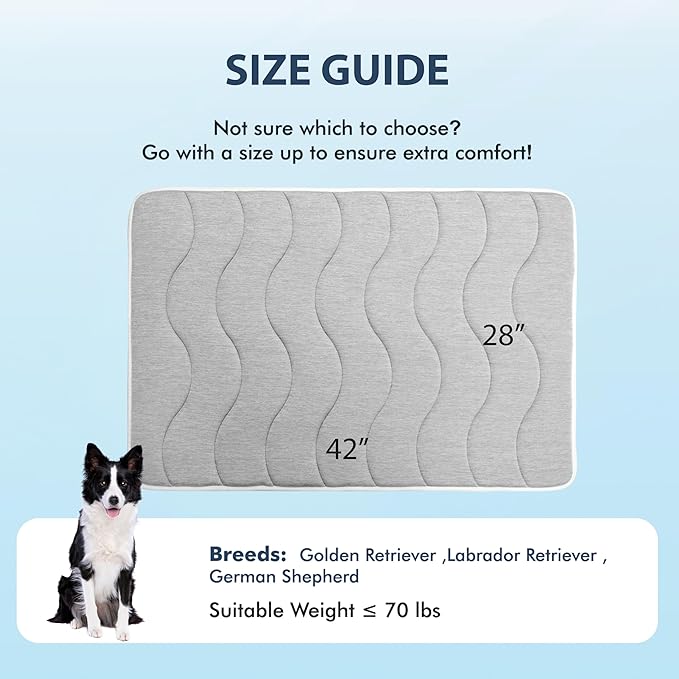 MICROCOSMOS 0.8" Thick Cooling Dog Foam Pad & Summer Pet Sleeping Mat, Machine Washable, Materials Safe, Portable Flat Pet Bed for Dogs.(Light Grey, 42" x 28")