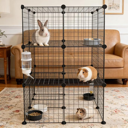 36 Panels Small Animals Playpen, Portable DIY Pet Playpen with Metal Enclosure Cage for Guinea Pig, Rabbit, Bunny, Chicken, Hedgehogs, Puppy, Hamster, Two-Story Playpen Indoor Outdoor