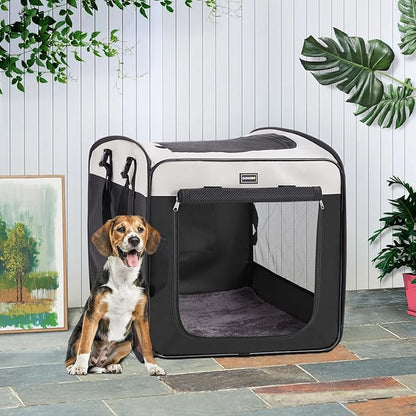 DONORO Dog Kennels and Crates for Medium Dogs, Portable Pop Up Indoor Pet Cage with Sturdy Wire Frame, Collapsible Travel Crate Soft Sided Cat Bag Escape Proof (Black, 32.0" L x 21.0" W x 26.0" H)